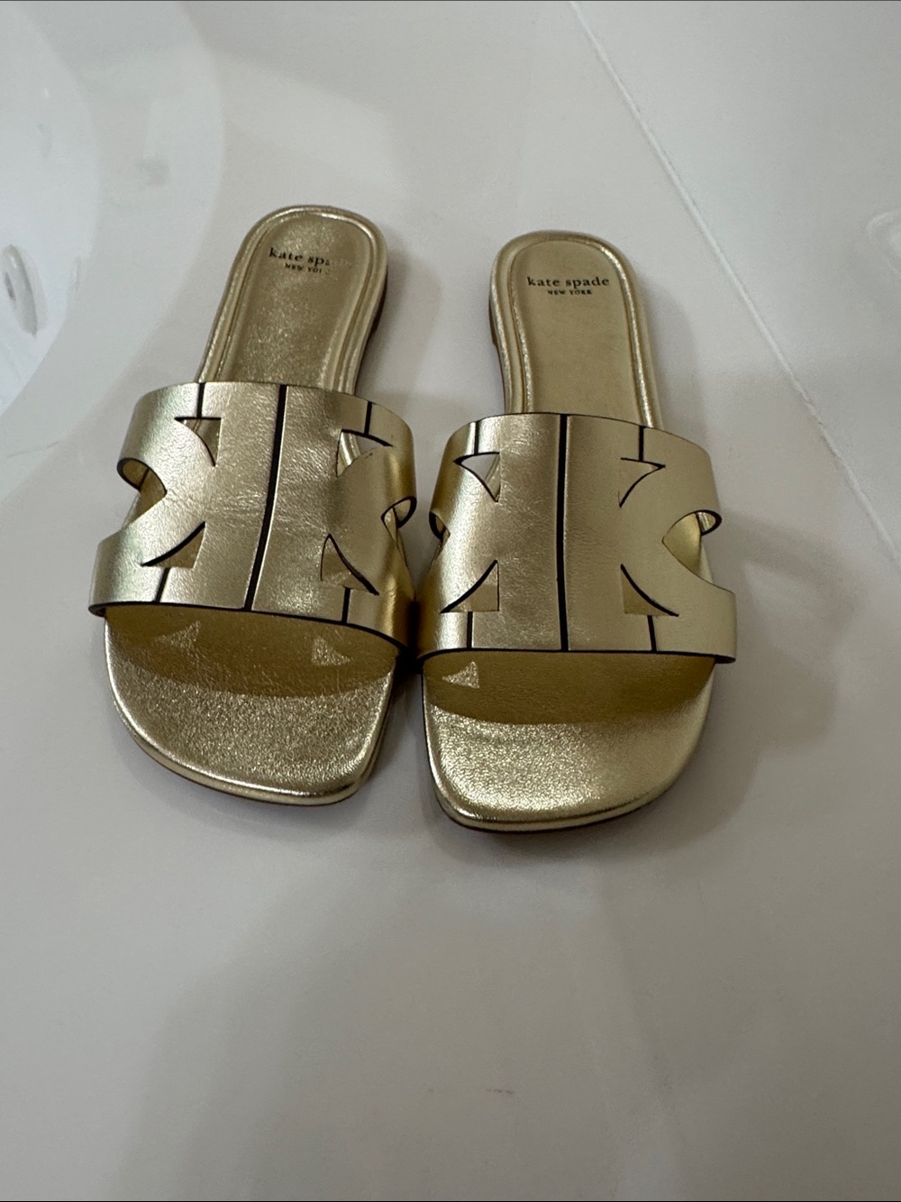 kate spade Gold Cutout Slide Sandals